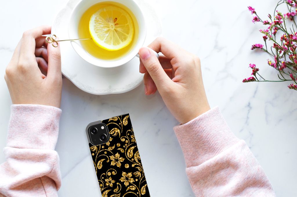 iPhone 13 Mini Smart Cover Gouden Bloemen - B2C Telecom