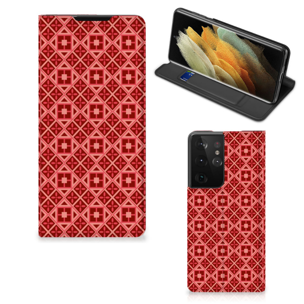 Samsung Galaxy S21 Ultra Hoesje met Magneet Batik Rood - B2C Telecom