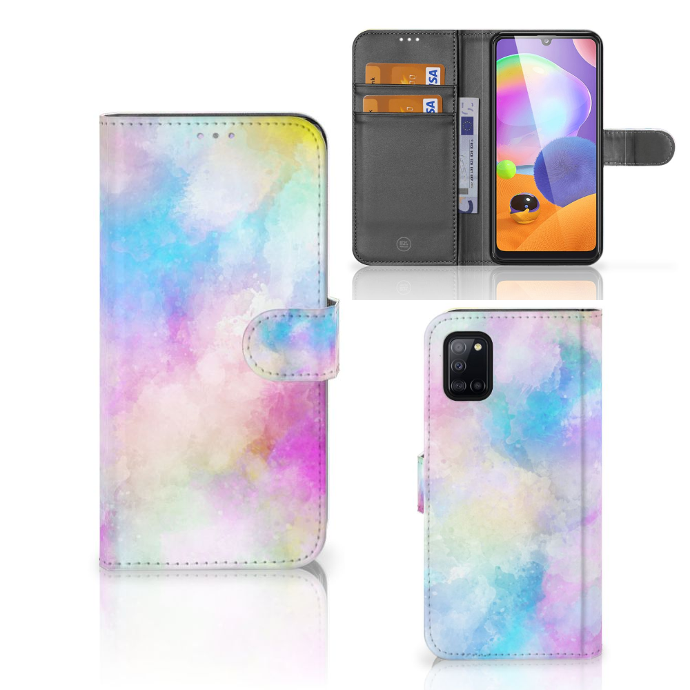 Hoesje Samsung Galaxy A31 Watercolor Light met pasjeshouder en unieke pastelkleuren.