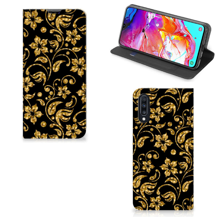 Samsung Galaxy A70 Smart Cover Gouden Bloemen
