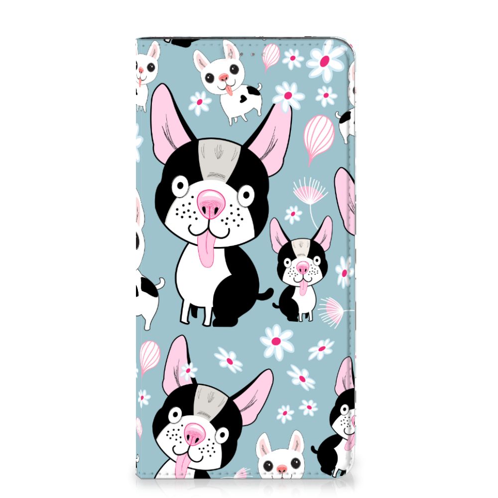 Samsung Galaxy A14 5G Hoesje maken Hondjes met schattige zwart-witte hondjes op een kleurrijke achtergrond.