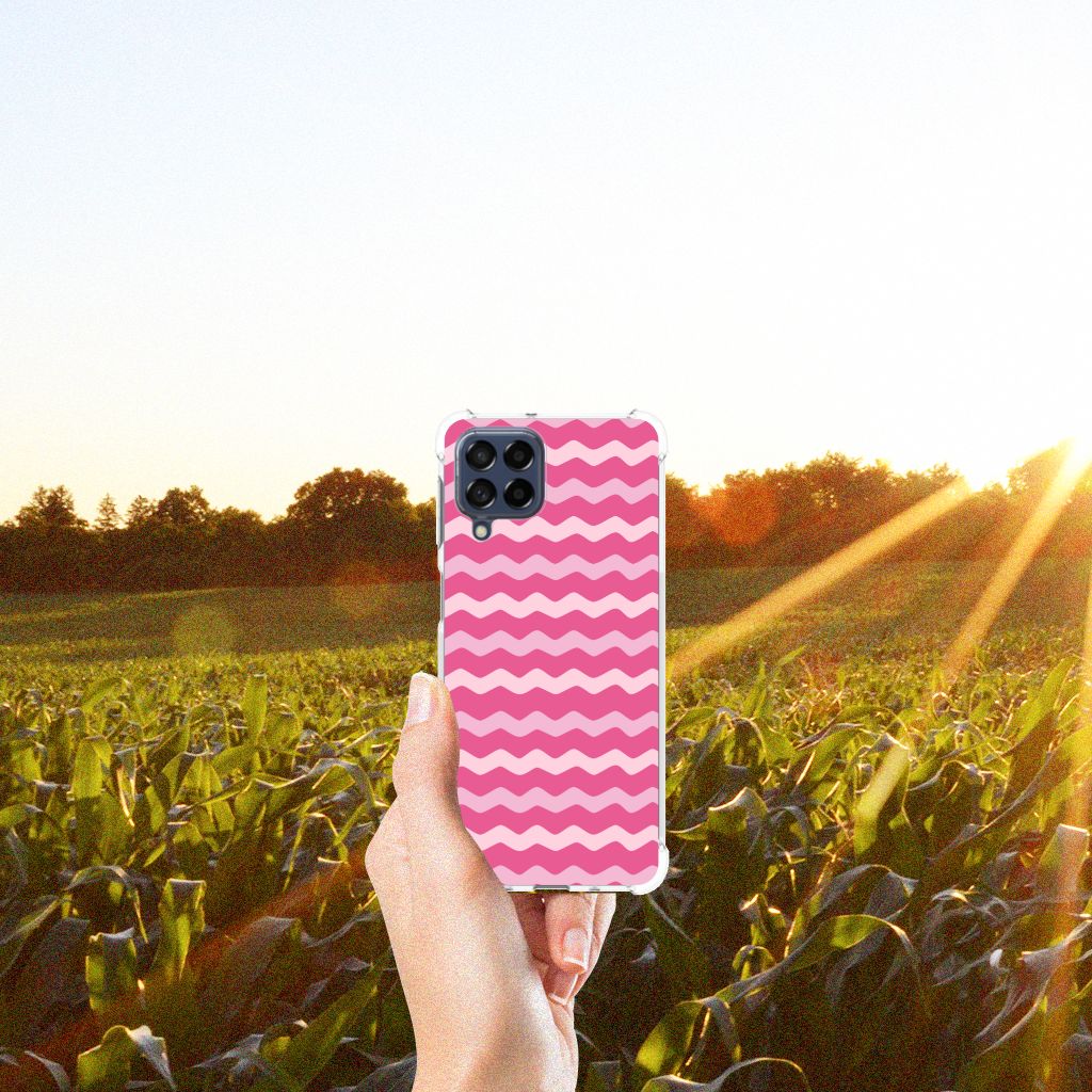 Samsung Galaxy M53 Doorzichtige Silicone Hoesje Waves Pink B2C Telecom