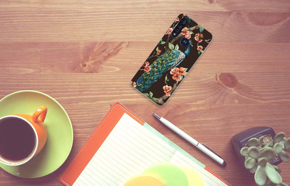 Motorola Moto G8 Power Lite TPU Hoesje Pauw met Bloemen B2C Telecom
