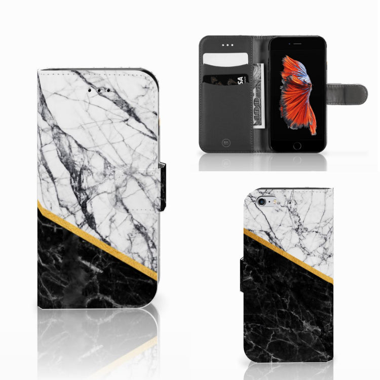 Apple iPhone 6 | 6s Bookcase Marmer Wit Zwart - Origineel Cadeau Man