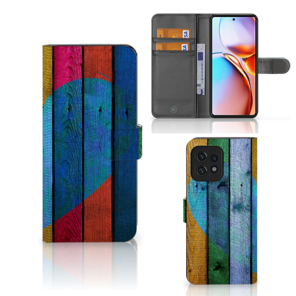 Motorola Edge 40 Pro Book Style Case Wood Heart - Cadeau voor je Vriend