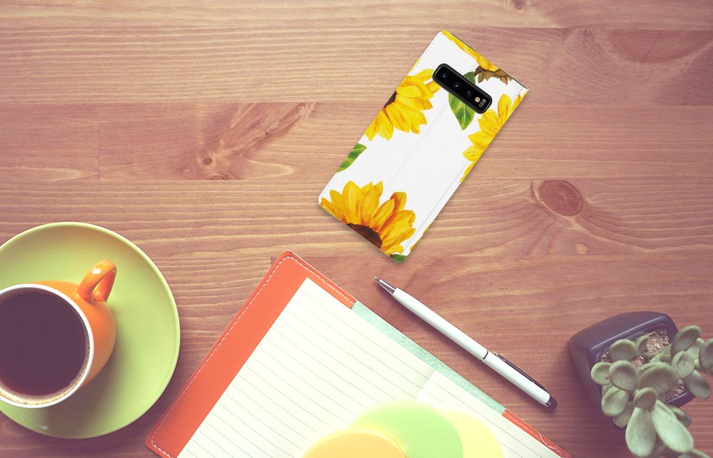 Smart Cover voor Samsung Galaxy S10 Plus Zonnebloemen - B2C Telecom