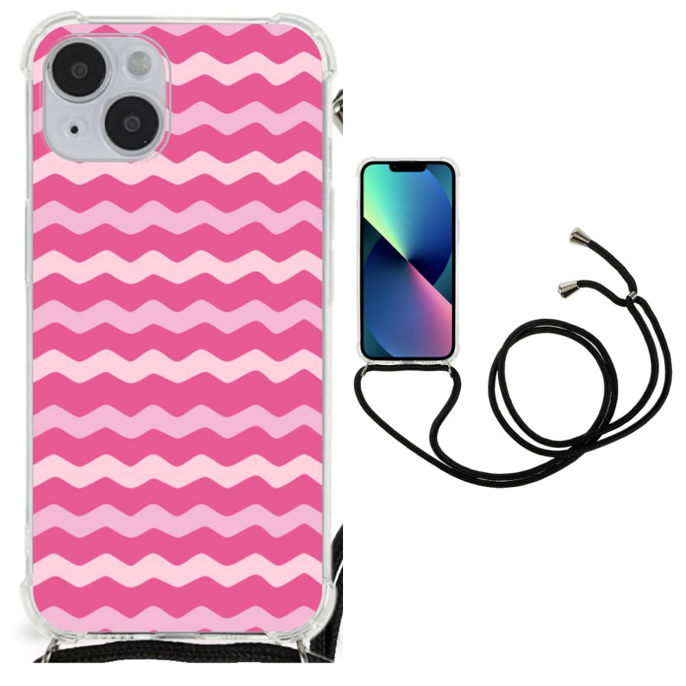 iPhone 14 Plus Doorzichtige Silicone Hoesje Waves Pink