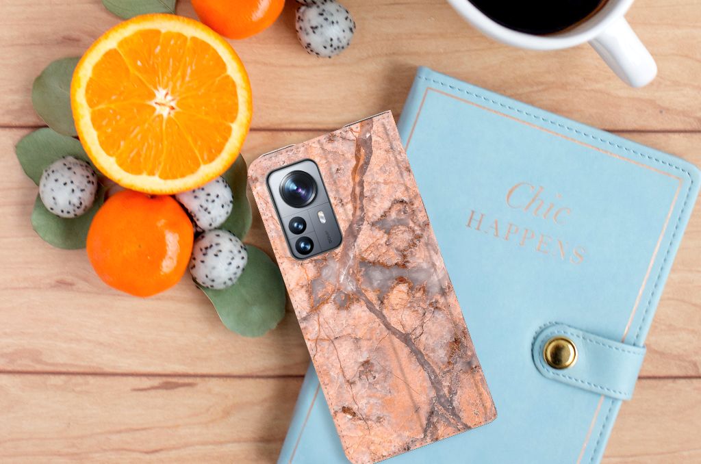 Xiaomi 12 Pro Standcase Marmer Oranje - B2C Telecom
