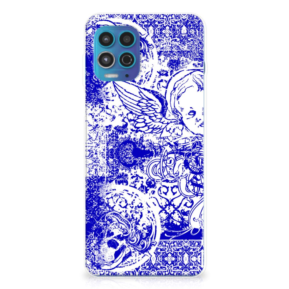 Silicone Back Case Motorola Moto G100 Angel Skull Blauw