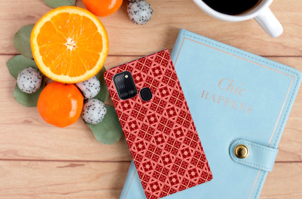 Samsung Galaxy A21s Hoesje met Magneet Batik Rood - B2C Telecom