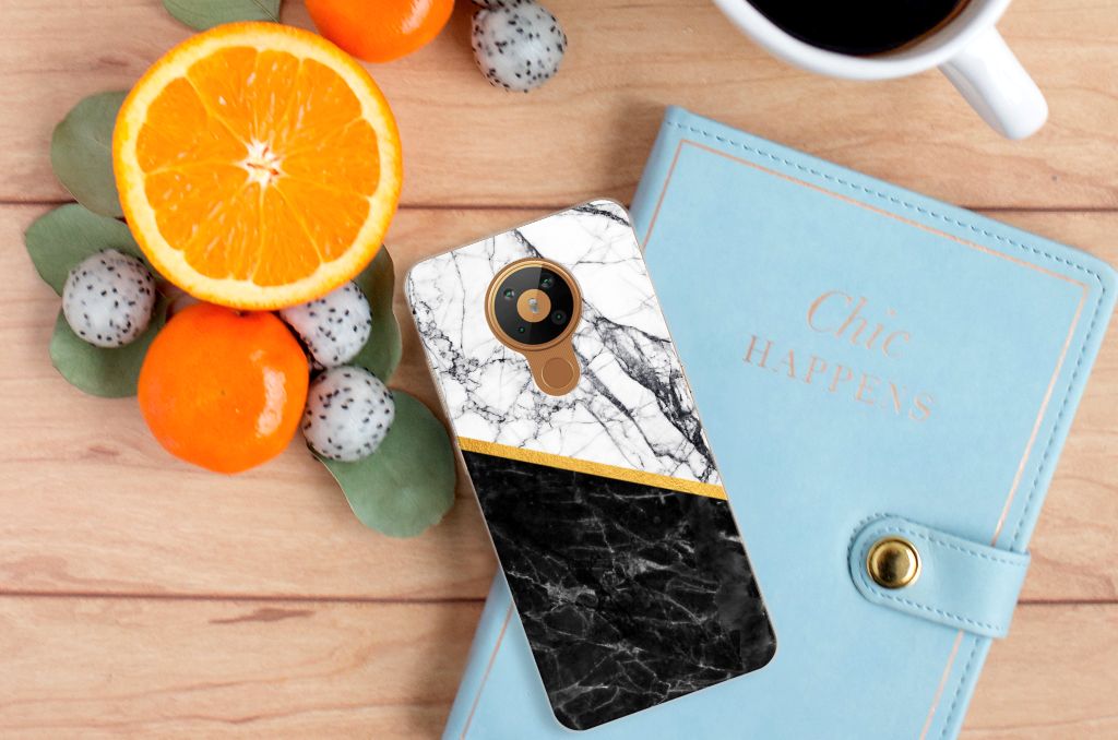 Nokia 5.3 TPU Siliconen Hoesje Marmer Wit Zwart - Origineel Cadeau Man B2C Telecom