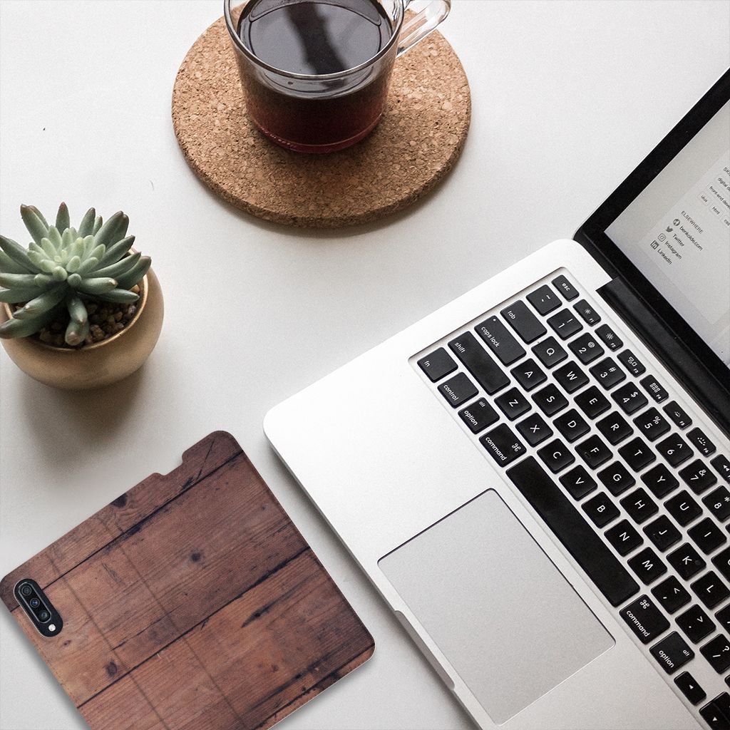 Samsung Galaxy A70 Book Wallet Case Old Wood
