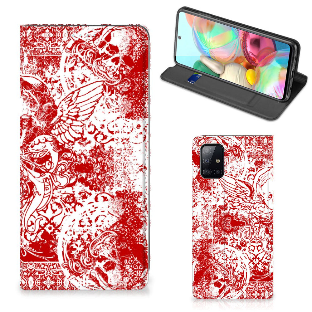 Mobiel BookCase Samsung Galaxy A71 Angel Skull Rood