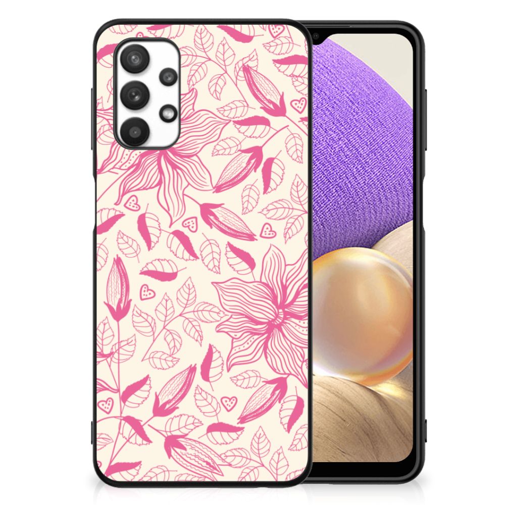 Samsung Galaxy A32 5G Bloemen Hoesje Pink Flowers hoesje bloemenprint voorkant