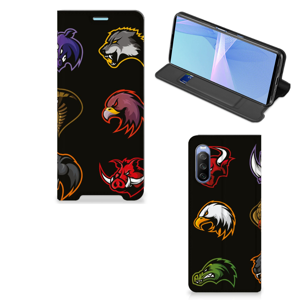 Sony Xperia 10 III Magnet Case Cartoon with colorful animal head designs and stand feature.