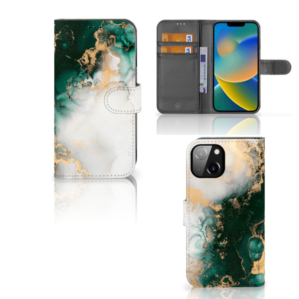 Bookcase voor Apple iPhone 14 Marmer Groen