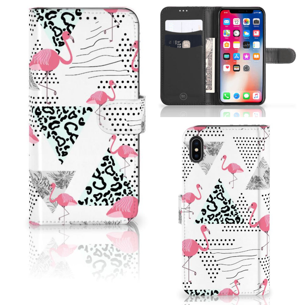 Apple iPhone Xs Max Telefoonhoesje met Pasjes Flamingo Triangle