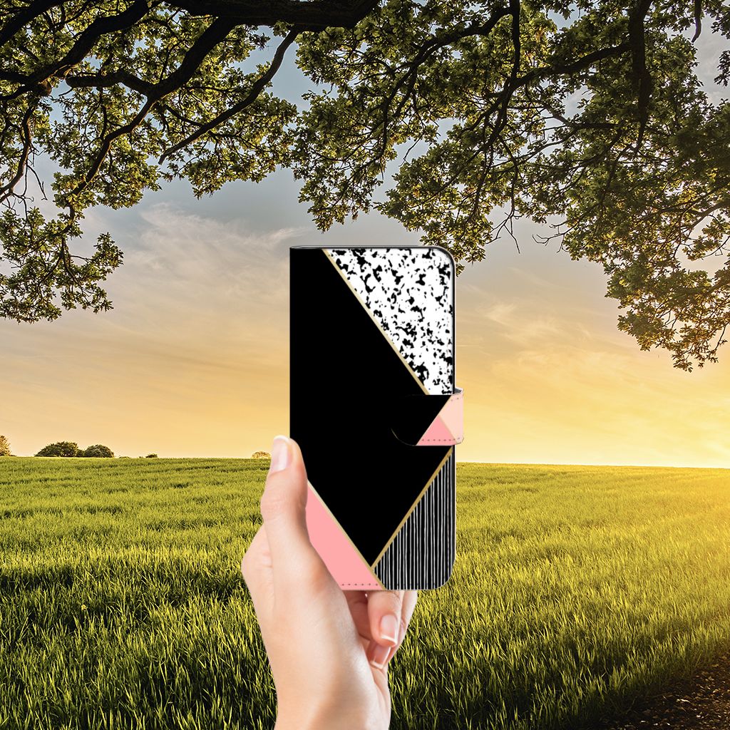 Motorola Moto E22 | E22i Book Case Zwart Roze Vormen