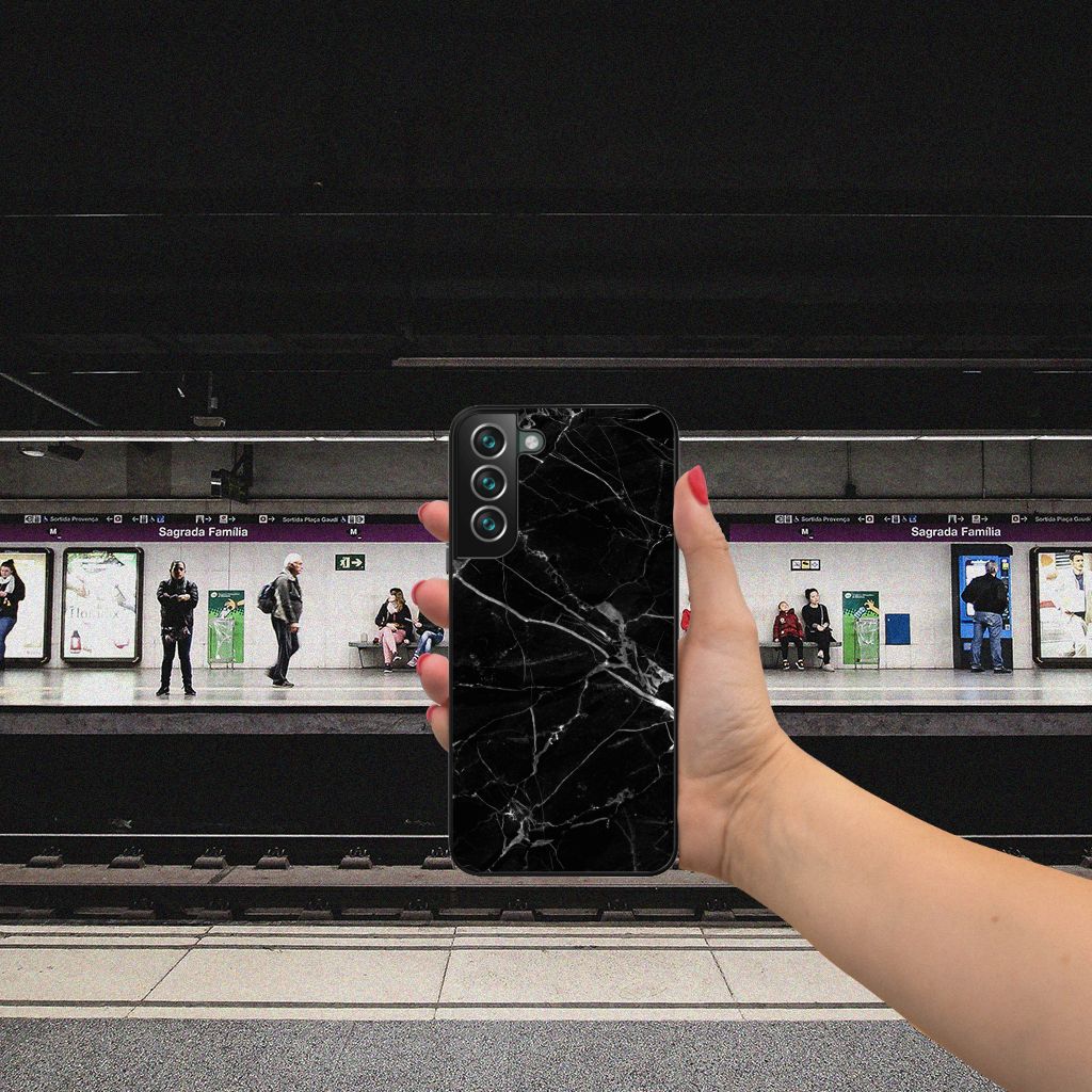 Samsung Galaxy S22 Plus Marmeren Print Telefoonhoesje Marmer Zwart - Origineel Cadeau Vader B2C Telecom