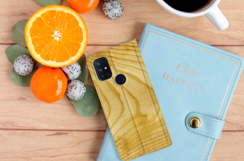 OnePlus Nord N10 5G Book Wallet Case Licht Hout - B2C Telecom