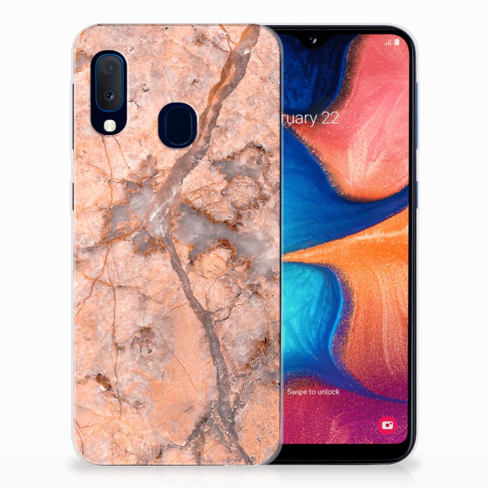 Samsung Galaxy A20e TPU Siliconen Hoesje Marmer Oranje