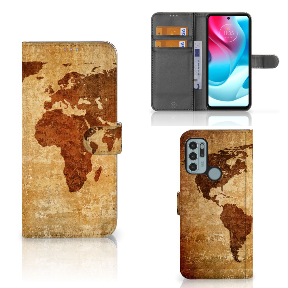 Motorola Moto G60s Flip Cover Wereldkaart