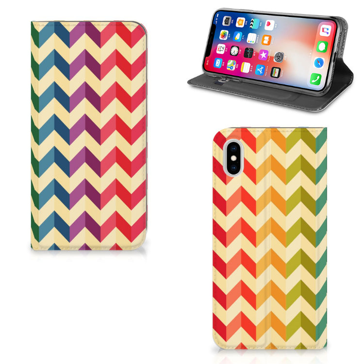 Apple iPhone Xs Max Hoesje met Magneet Zigzag Multi Color