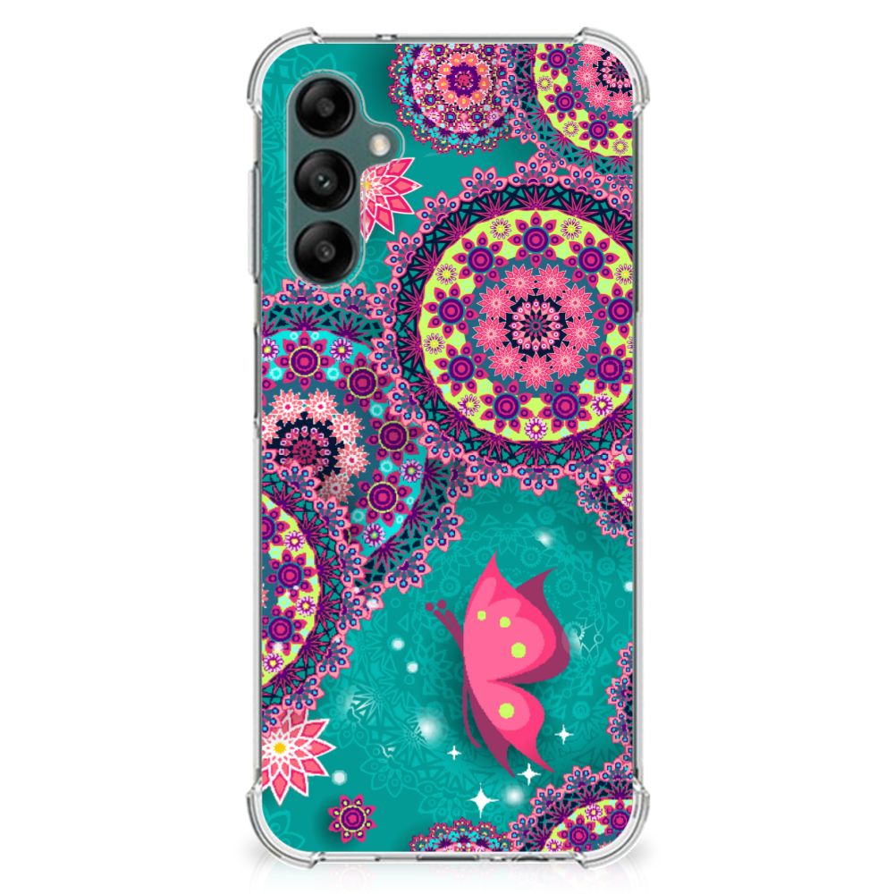 Samsung Galaxy A14 5G/4G Back Cover Cirkels en Vlinders met kleurrijk ontwerp van cirkels en vlinders.