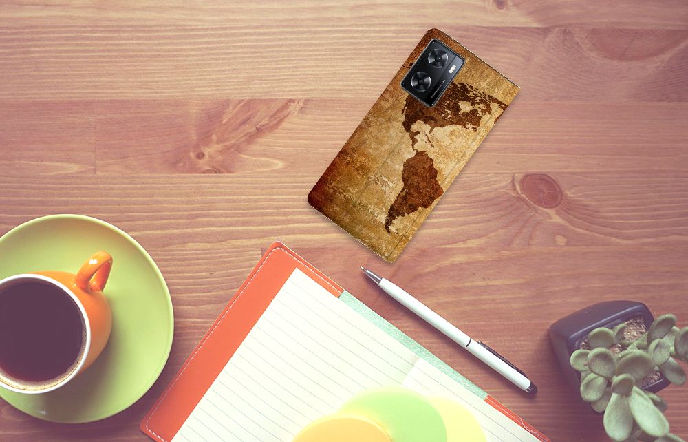 OPPO A57 | A57s | A77 4G Book Cover Wereldkaart - B2C Telecom