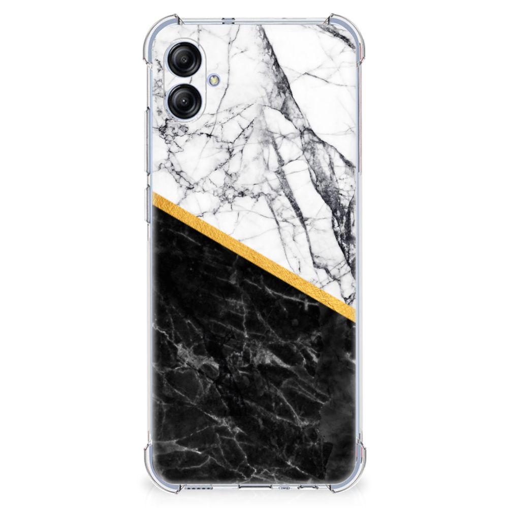 Samsung Galaxy A04e Anti-Shock Hoesje Marmer Wit Zwart - Origineel Cadeau Man