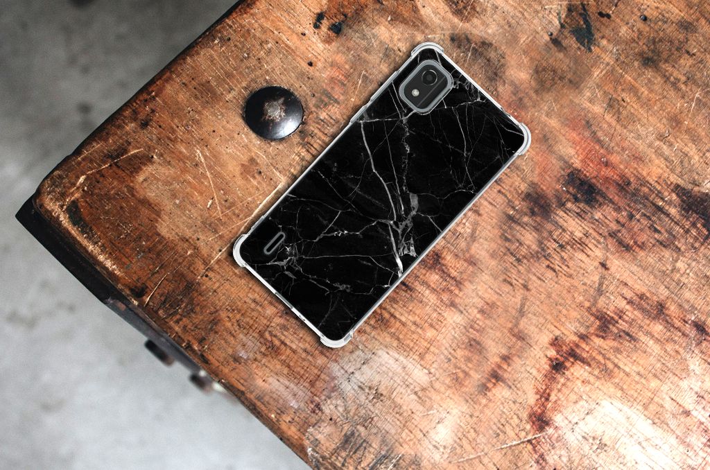 Nokia C2 2nd Edition Anti-Shock Hoesje Marmer Zwart - Origineel Cadeau Vader B2C Telecom