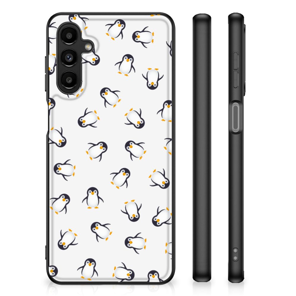 Back Case voor Samsung Galaxy A14 5G Pinguïn met verschillende pinguïns op witte achtergrond, stevig en lichtgewicht ontwerp.