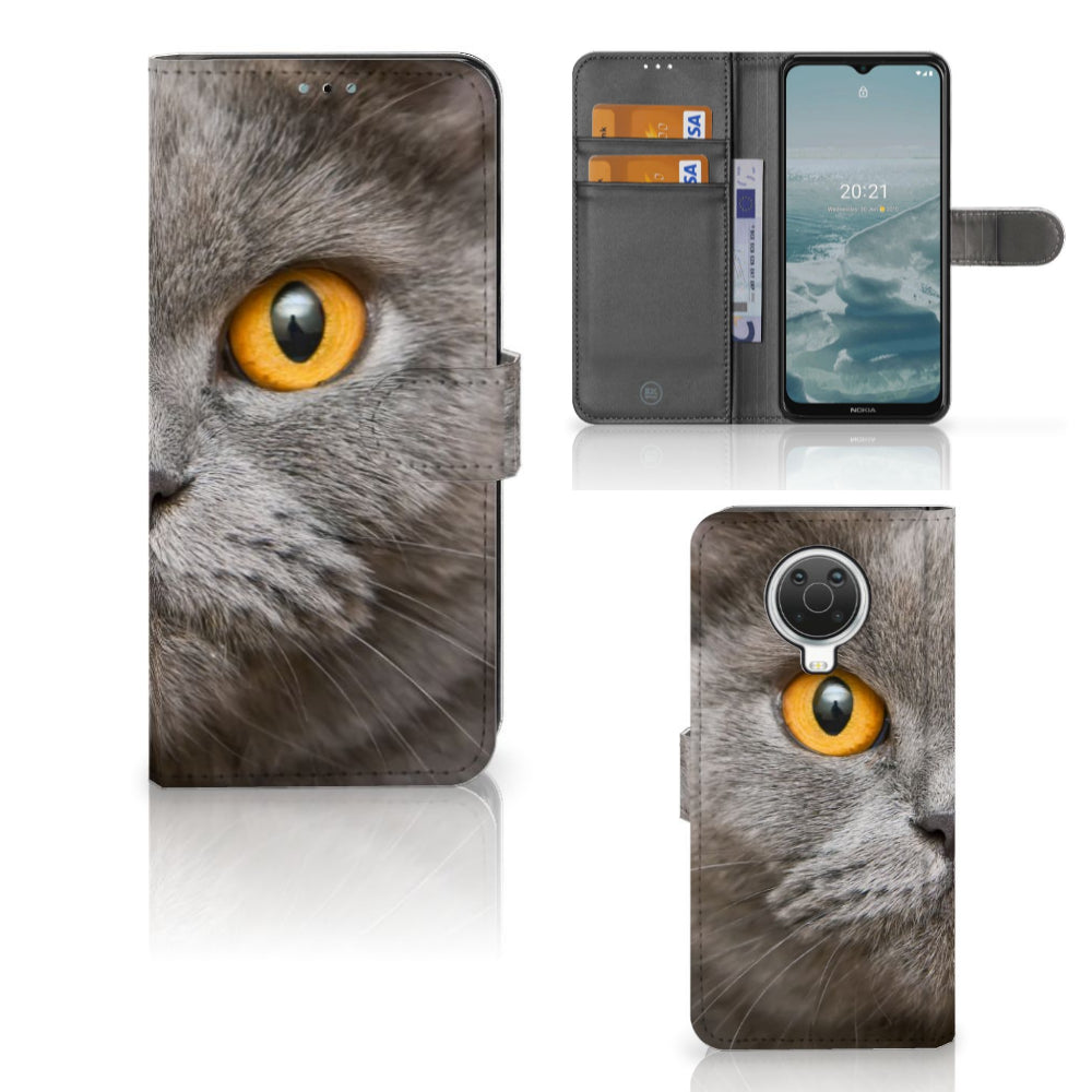 Telefoonhoesje met Pasjes Nokia G10 | G20 Britse Korthaar met afbeelding van een kat.