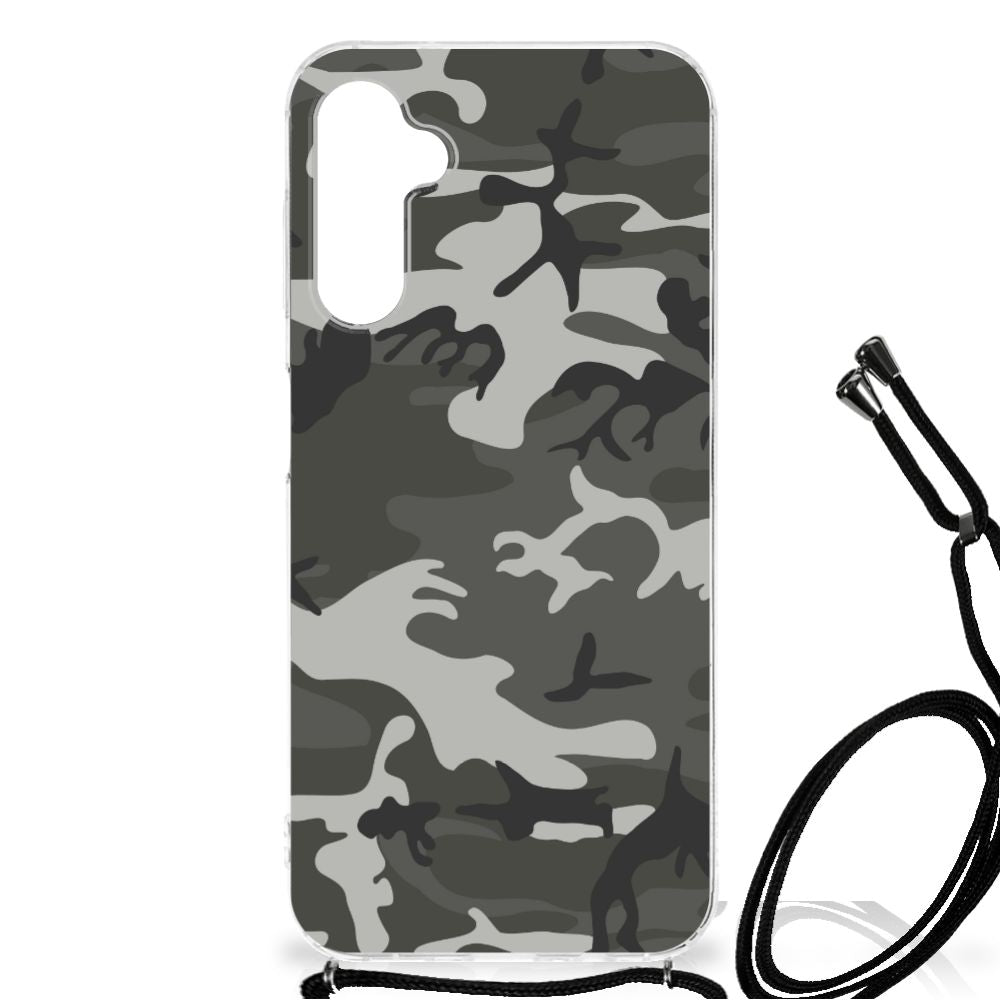 Samsung Galaxy A14 5G Doorzichtige Silicone Hoesje Army Light met camouflage design en touw