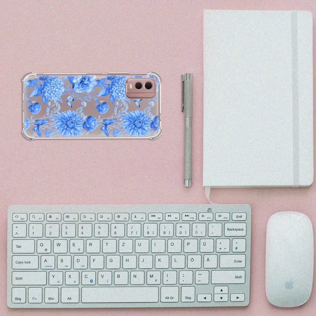 Case voor Nokia C32 Flowers Blue B2C Telecom