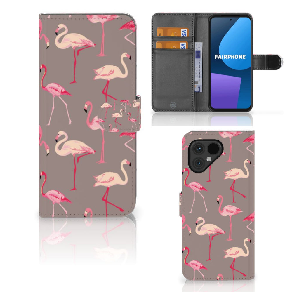 Fairphone 5 Telefoonhoesje met Pasjes Flamingo