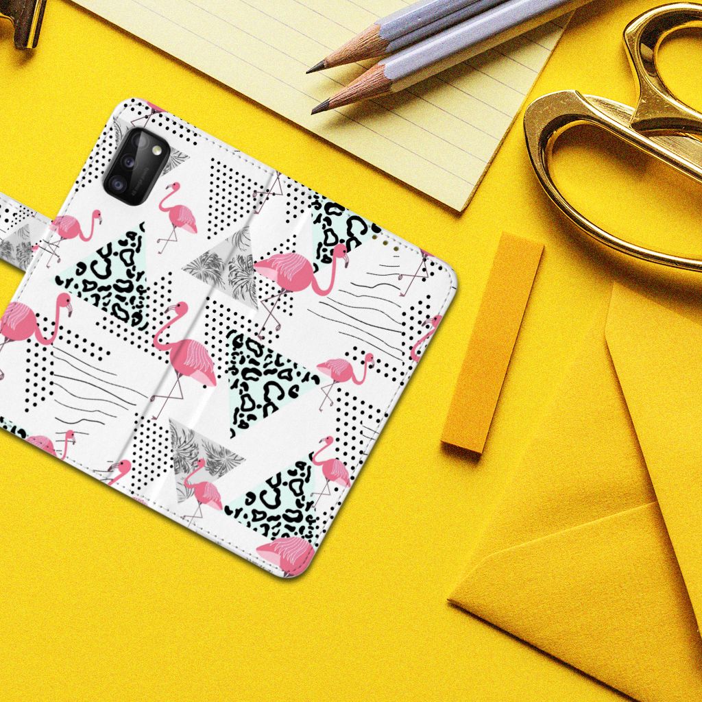 Samsung Galaxy A41 Telefoonhoesje met Pasjes Flamingo Triangle