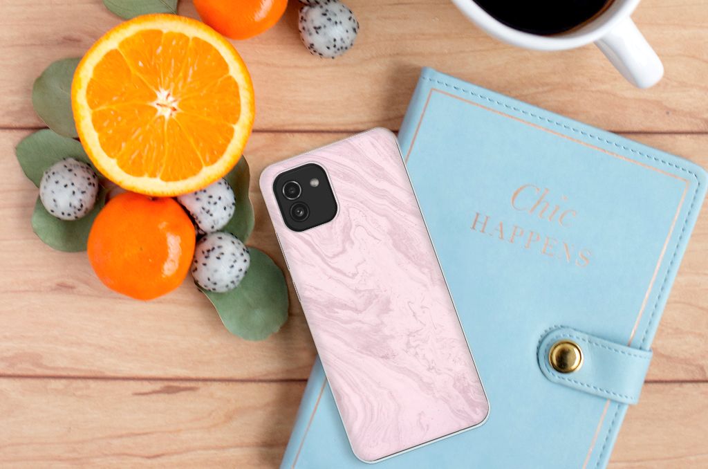 Samsung Galaxy A03 TPU Siliconen Hoesje Marble Pink - Origineel Cadeau Vriendin