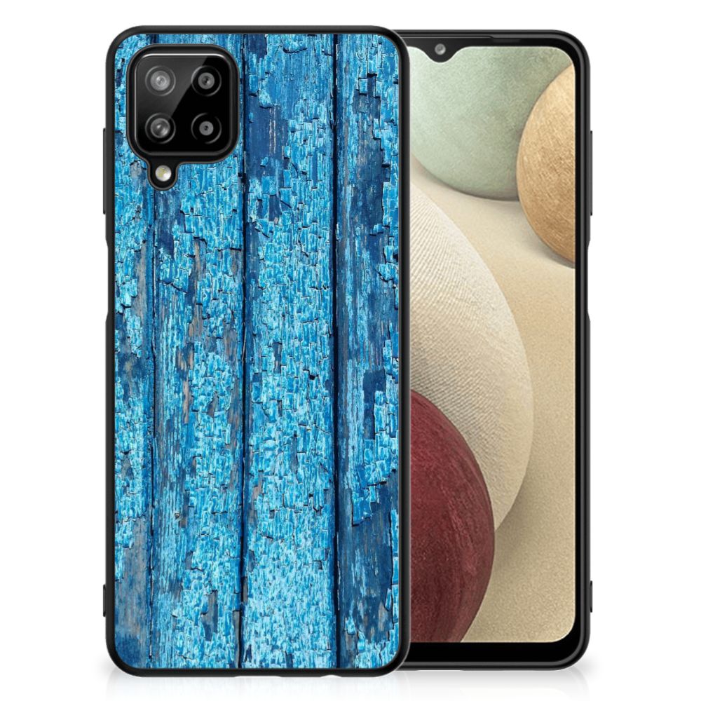 Samsung Galaxy A12 Houten Print Telefoonhoesje Wood Blue