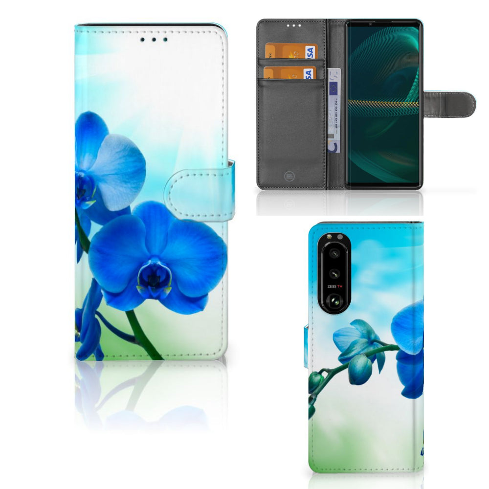 Sony Xperia 5III Hoesje Orchidee Blauw - Cadeau voor je Moeder