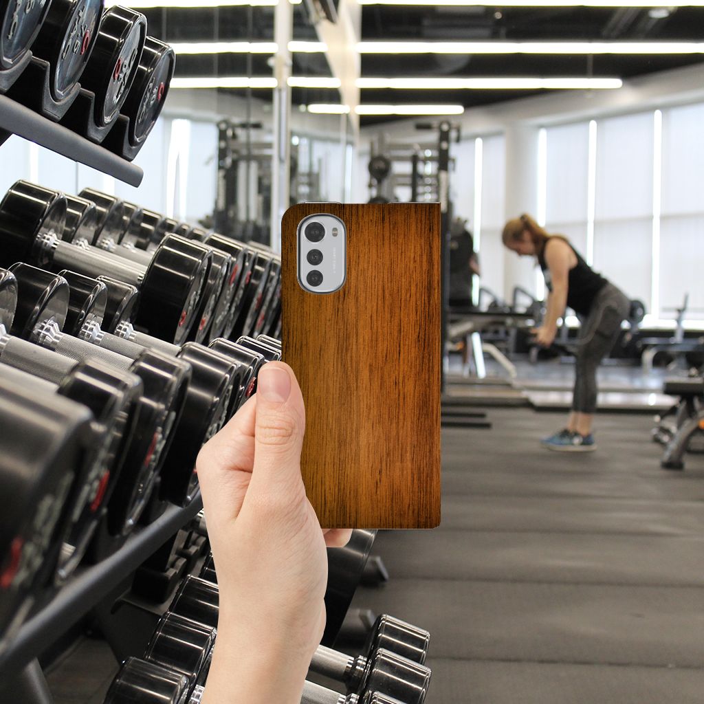 Motorola Moto E32 | Moto E32s Book Wallet Case Donker Hout - B2C Telecom