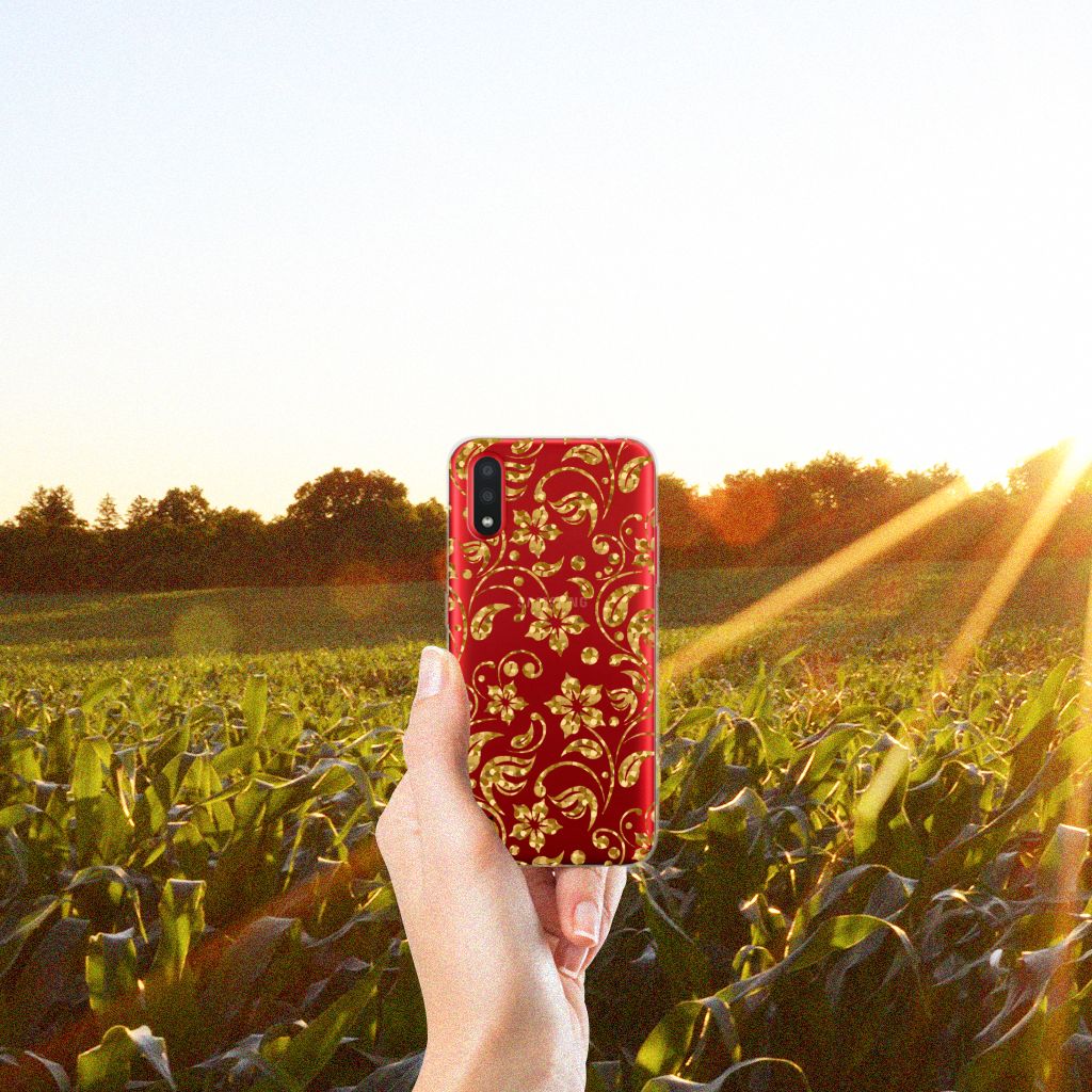 Samsung Galaxy A01 TPU Case Gouden Bloemen B2C Telecom