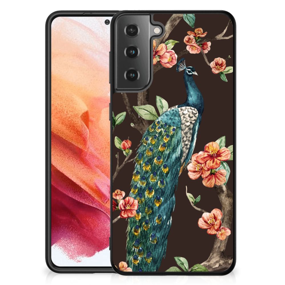 Samsung Galaxy S21 Dierenprint Telefoonhoesje Pauw met Bloemen