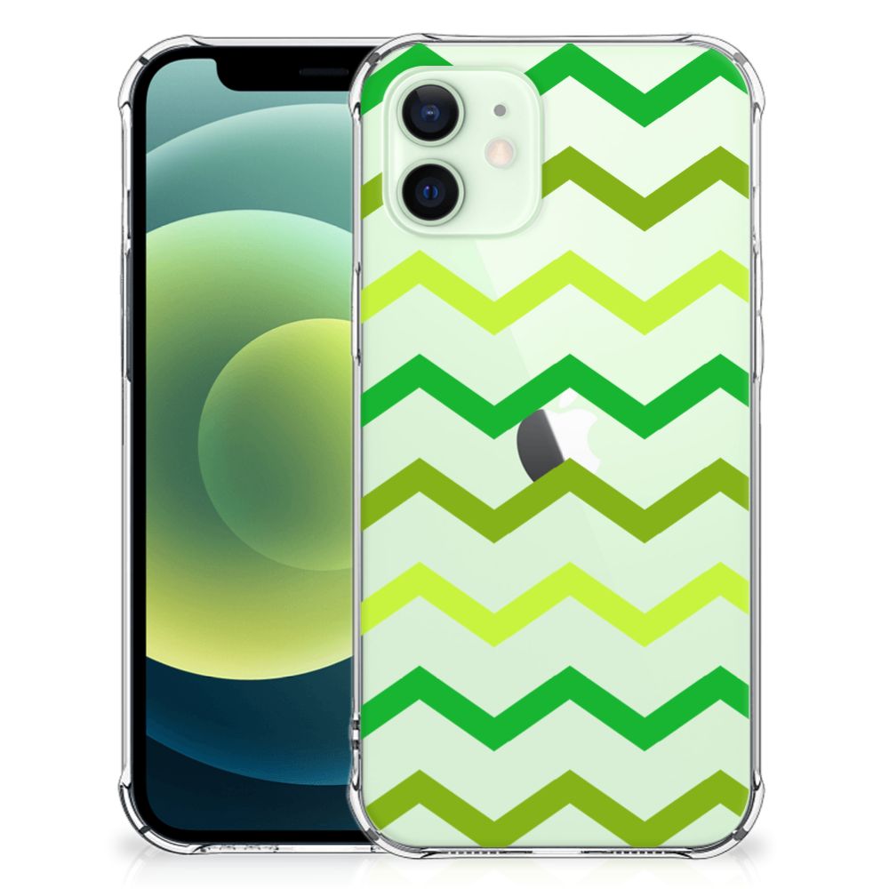 iPhone 12 Mini Doorzichtige Silicone Hoesje Zigzag Groen B2C Telecom