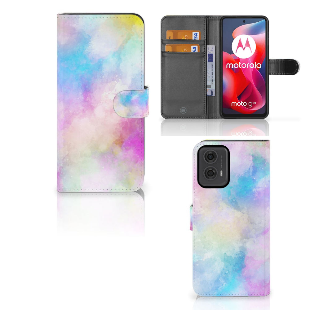 Hoesje Motorola Moto G24 | G04 | G24 Power Watercolor Light met pastelkleuren en pasjeshouder.