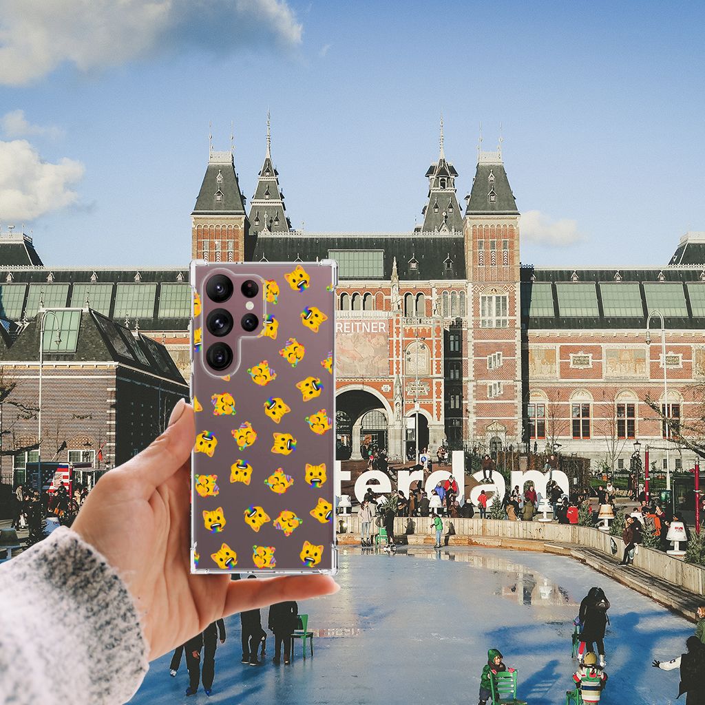 Doorzichtige Silicone Hoesje voor Samsung Galaxy S23 Ultra Katten Emojis B2C Telecom