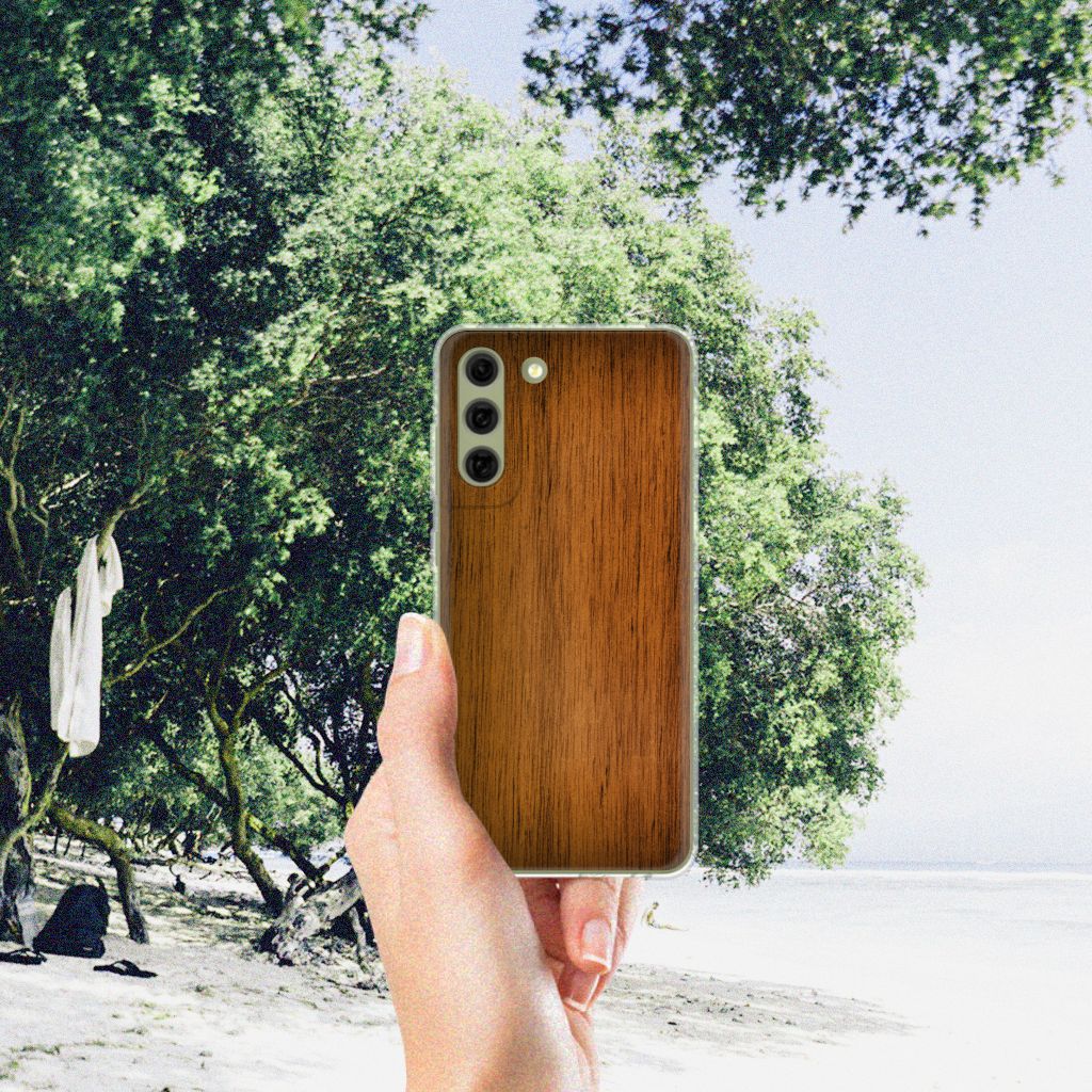 Samsung Galaxy S21FE Bumper Hoesje Donker Hout