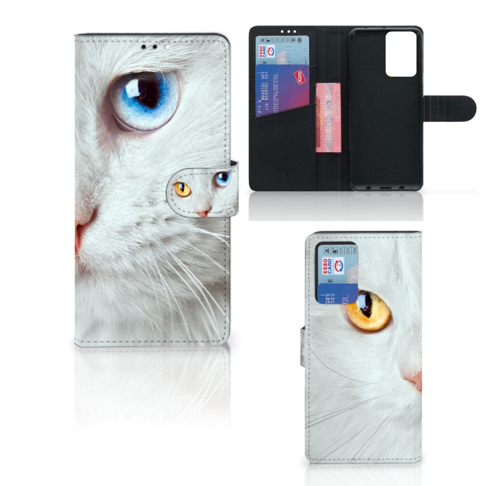 Xiaomi Redmi Note 10 Pro Telefoonhoesje met Pasjes Witte Kat