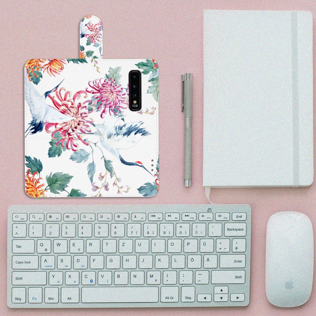 Samsung Galaxy S10 Telefoonhoesje met Pasjes Bird Flowers