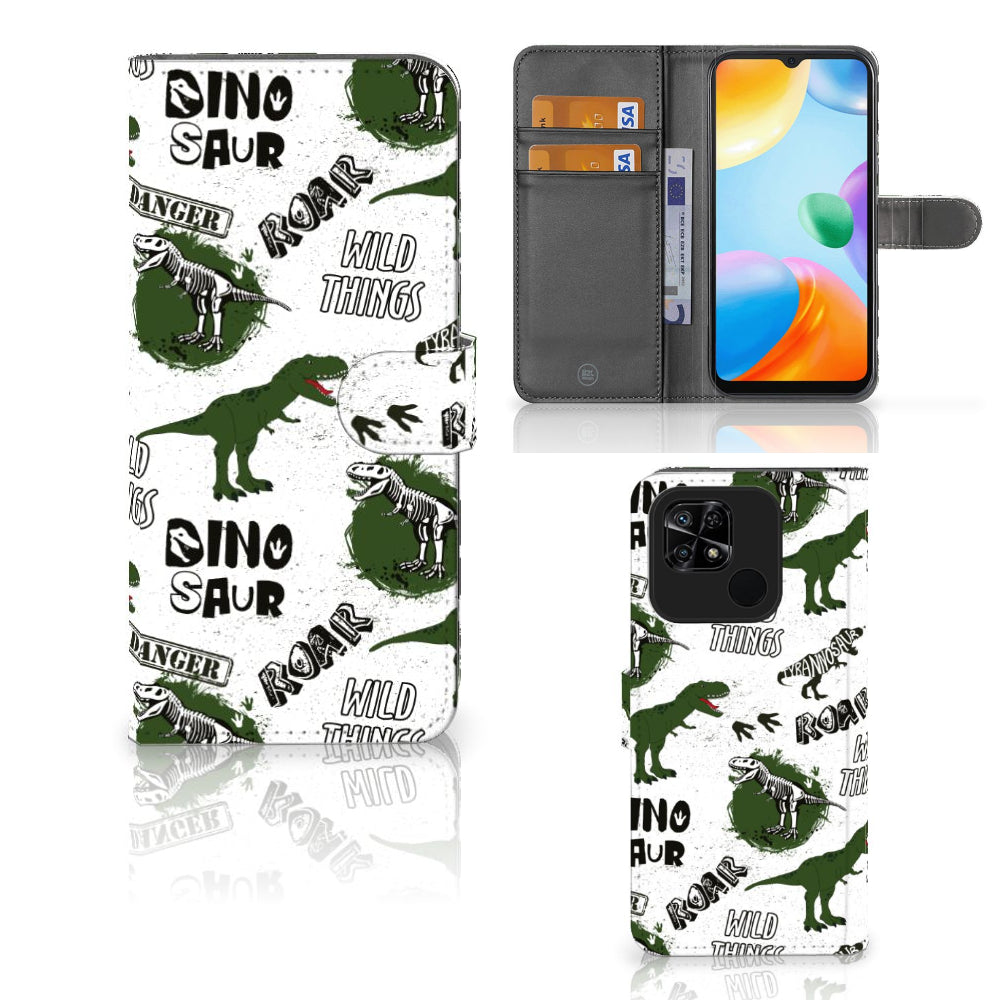 Telefoonhoesje met Pasjes voor Xiaomi Redmi 10C Dinosaurus